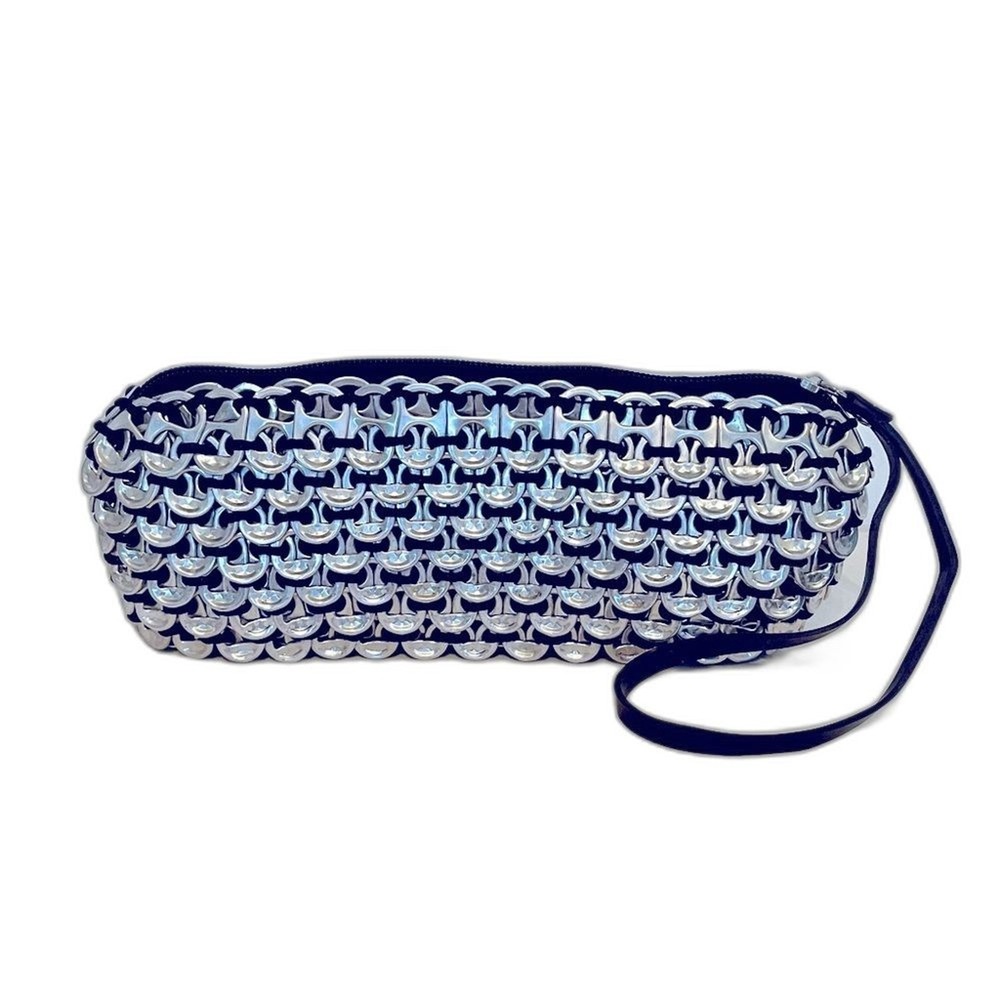 Handmade Soda Pop Tab Wristlet Clutch OS Silver Black Upcycled Chainmail Bag